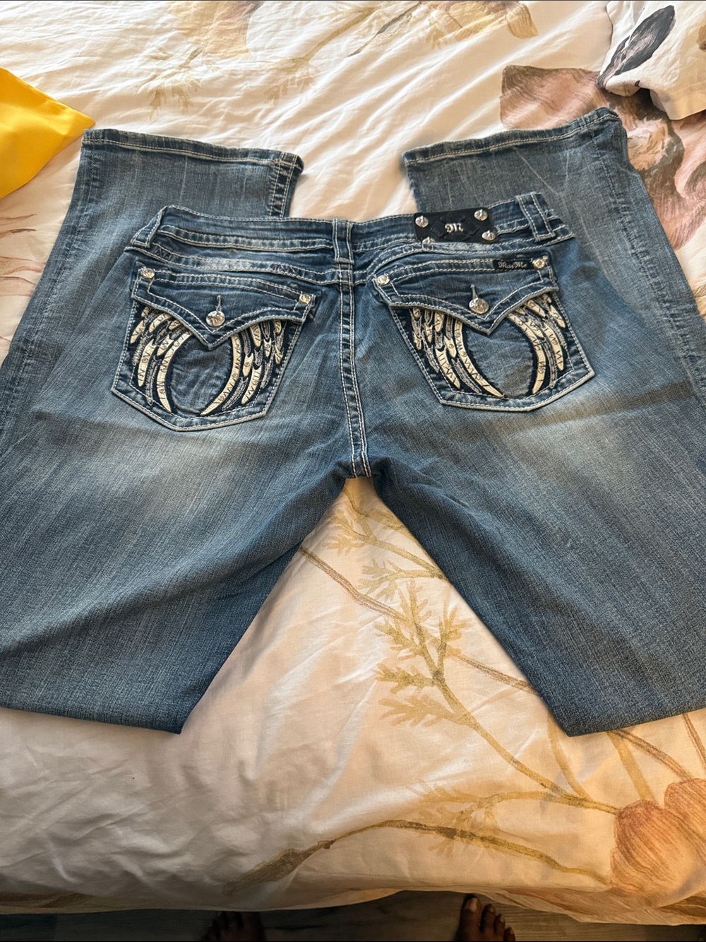 Miss Me Blue Bootcut Jeans with Embroidered Pocket Detail